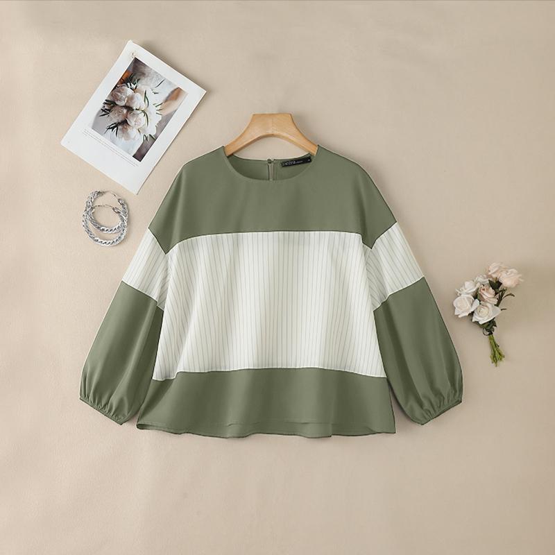 ZANZEA Women Casual Round Neck Loose Stripe Patchwork 3/4 Sleeve Blouse