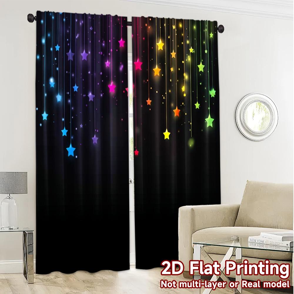 2pcs   2D FLAT PRINTING Curtains (Without Rod) Starlight Glow Popular Curtains Digital Printed Versatile Polyester Curtains