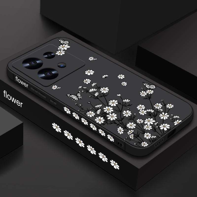 Flower Butterfly Print Myk Slim Case For Xiaomi 13T Poco X6 F6 X5 Redmi Note 13 12 11 Pro 10 Lens Beskyttelse Støtsikker Silikon lanyard telefondeksel