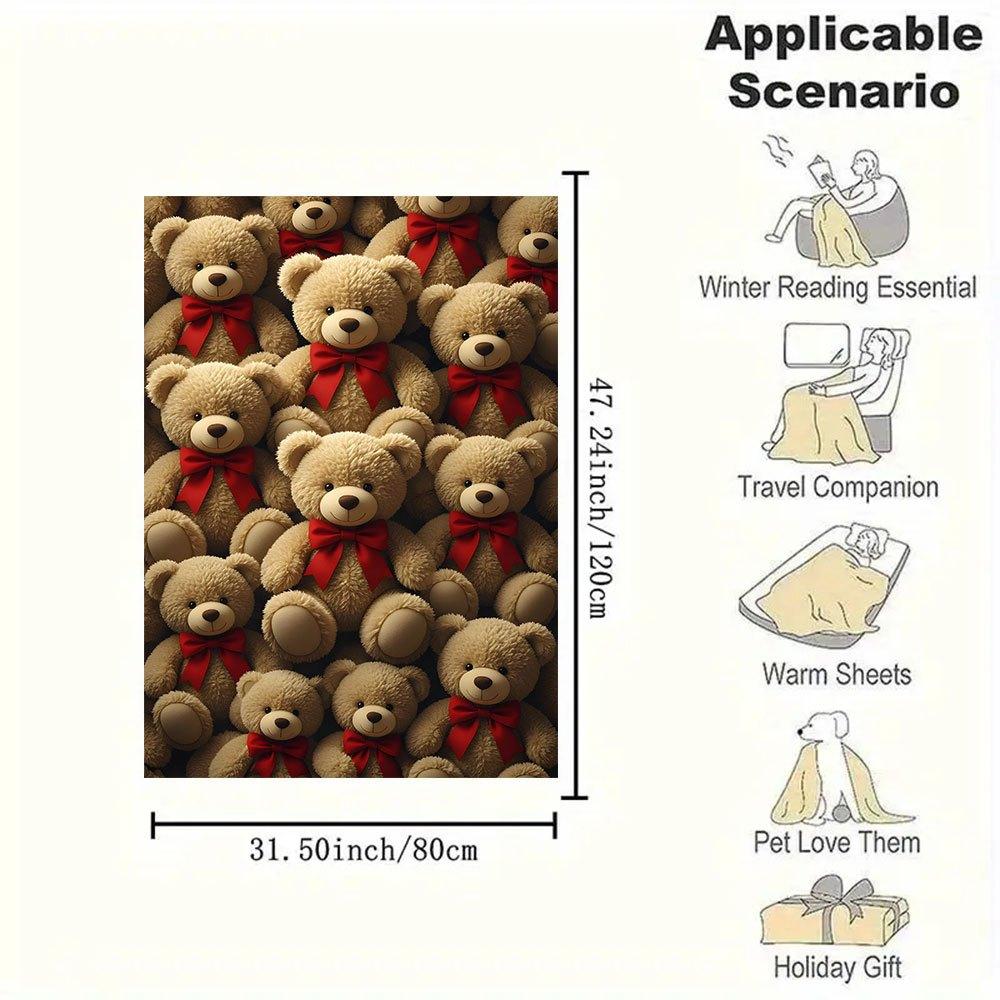 """Entzückende Teddybären mit roten Schleifen - Perfekt als Geschenke!""""""Decke Flanell Überwurfdecke für Sofa, Bett, Reisen, Camping, Büro, Couch, Stuhl,"""