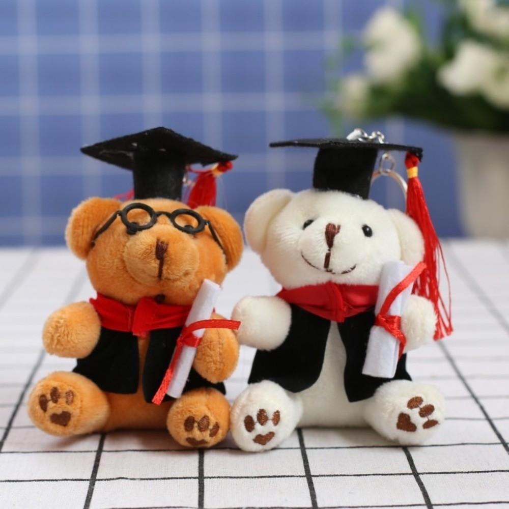 Soft Stuffed Bear Keychain 12cm Dr Bear Doll Funny Graduation Bear Plush Toy  Desk Decor