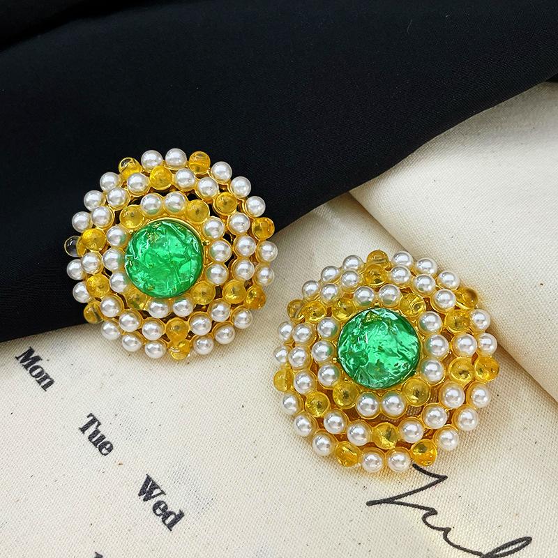 Classic Middle Women Girls Enamel Flower Earrings Ear Clip Vintage Elegant Lady High-end Party Banquet Accessories Jewelry