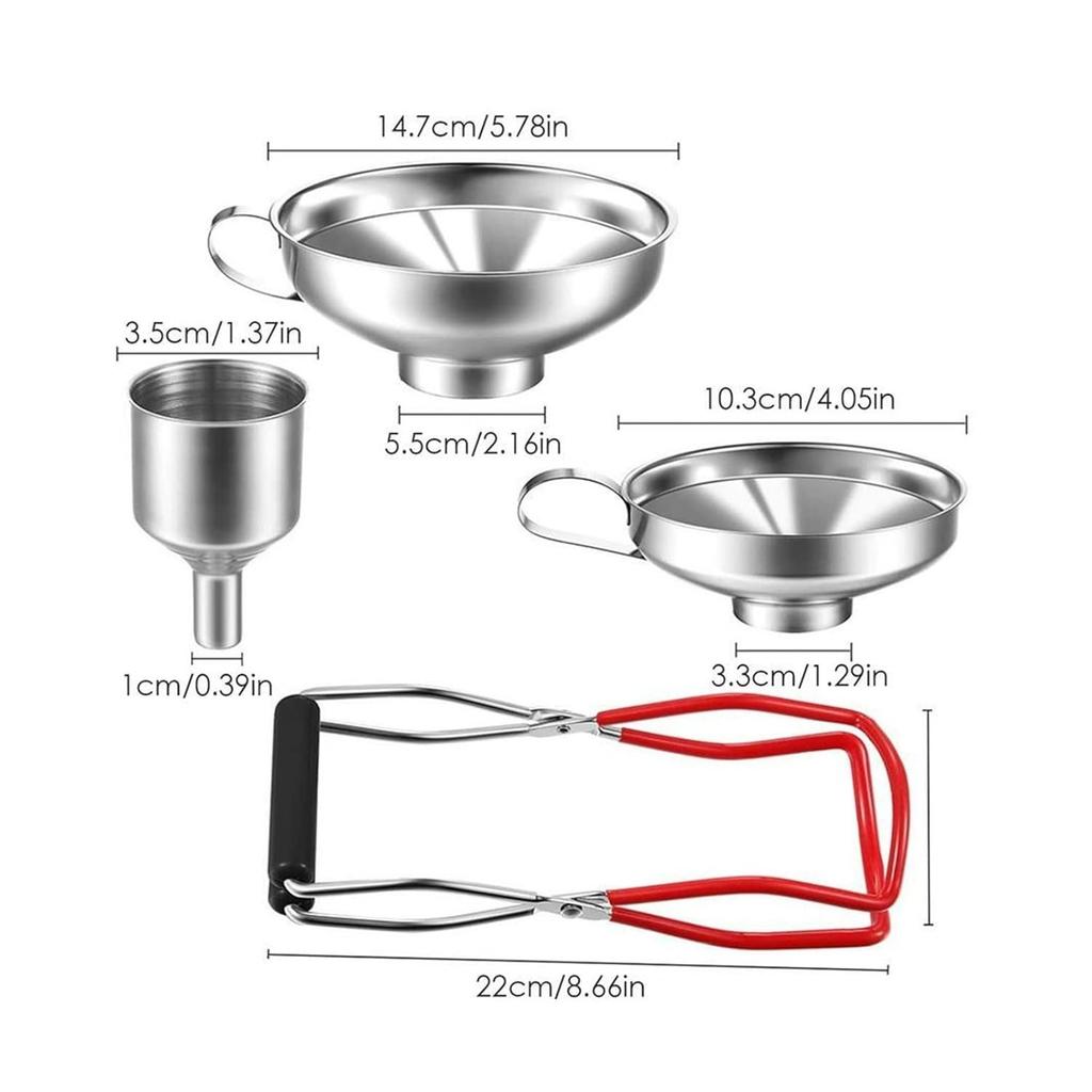 Trichter-Dosenheber-Zangen-Set - Edelstahl-Einmach-Trichterfilter Einmachglasheber mit Griff Glasheber für Gläser