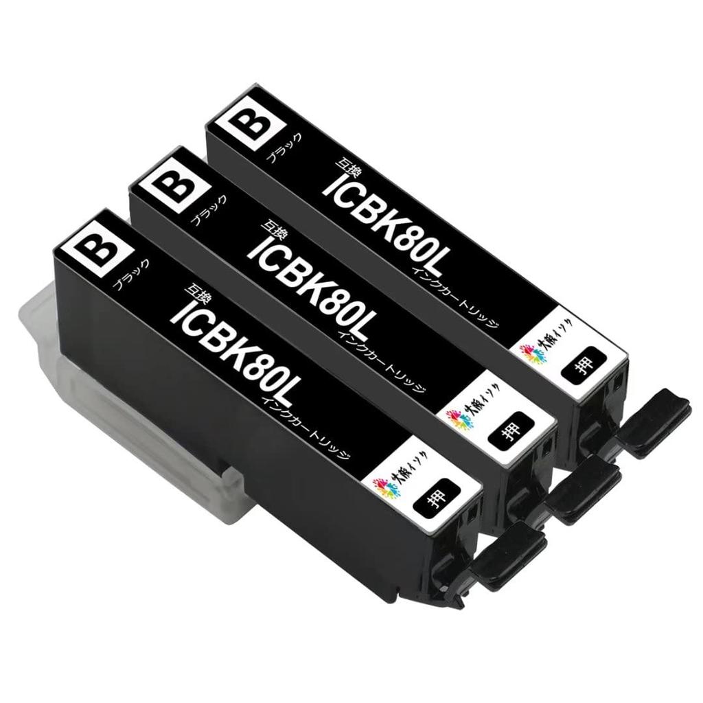 Icbk80l Black 3 Pcs Ic6cl80l Compatible Ink Cartridge for Epson Ep777a Ep808a Ep808ar Ep808aw 807 707a 807ab Ep977a3 708a 3BK Black with Increased IC