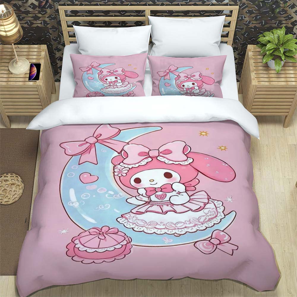The My Melody Cartoon-patterned Three-piece Bedding Set, Including a Duvet Cover and Two Pillowcases, Is the Perfect Choice for