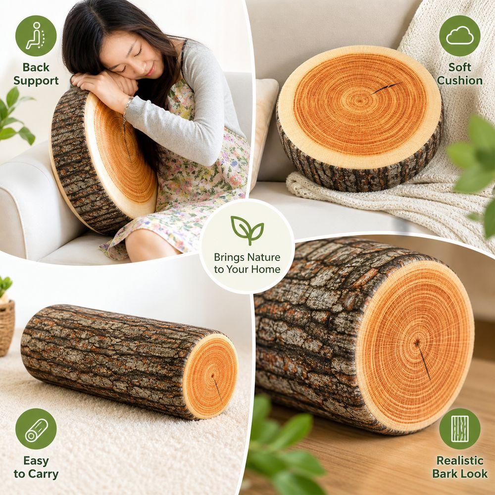 Material Tree Log Pillow Soft Texture PP Cotton Filled Stump Cushion Realistic Wood Grain Round Floor Cushion For Women