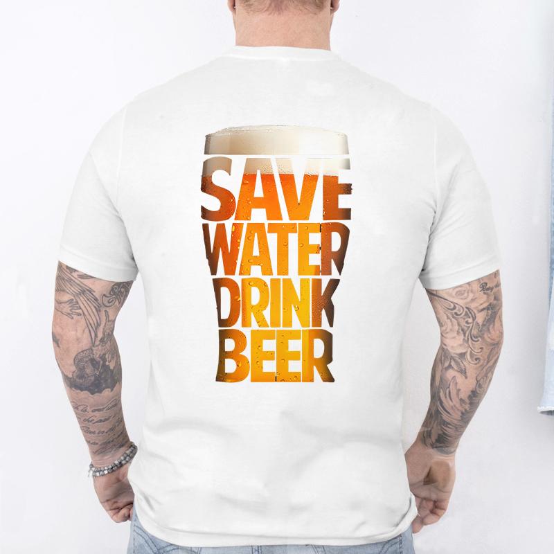 Men's T-Shirt Funny Letter Wine Glass Beer Graphic Print Men's and Women's Tees Top Summer Street Short Sleeve Casual Outdoor Men's Clothing