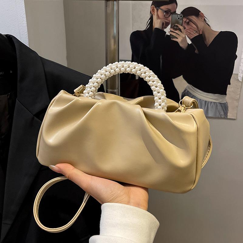 

Новая милая сумочка с жемчугом для сладкой девушки, женская сумка через плечо, универсальная сумка для мобильного телефона, плиссированная сумка-мессенджер, сумка-облако хаки