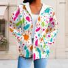 Women Plus Size Zip Up Drawstring Hoodie Long Sleeve Colorful Paint Splash Print With Pockets