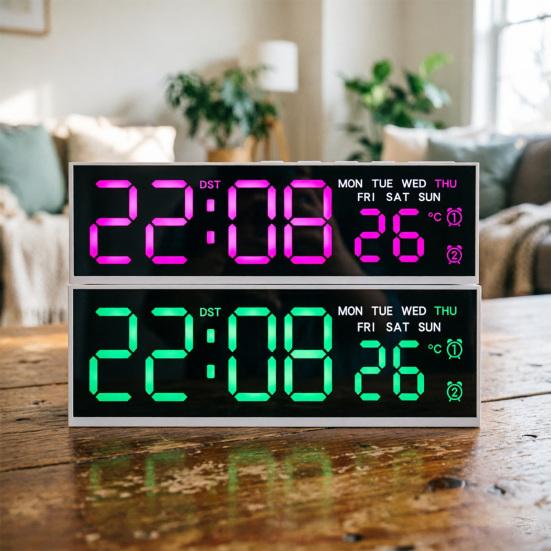 Digital Alarm Clock Large LED Display Brightness Adjustable Battery Operated Home Bedroom Clock with Week Temperature