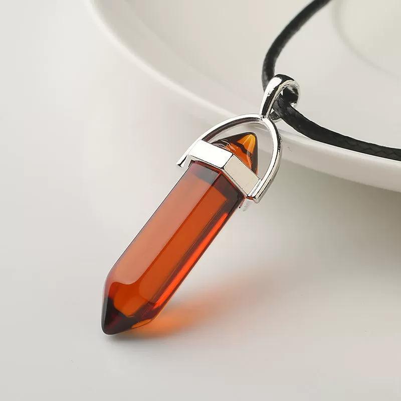 Fashion Natural Tiger Eye Stone Quartz Crystal Agates Hexagonal Column Shape Pendant Necklace for Jewelry Making