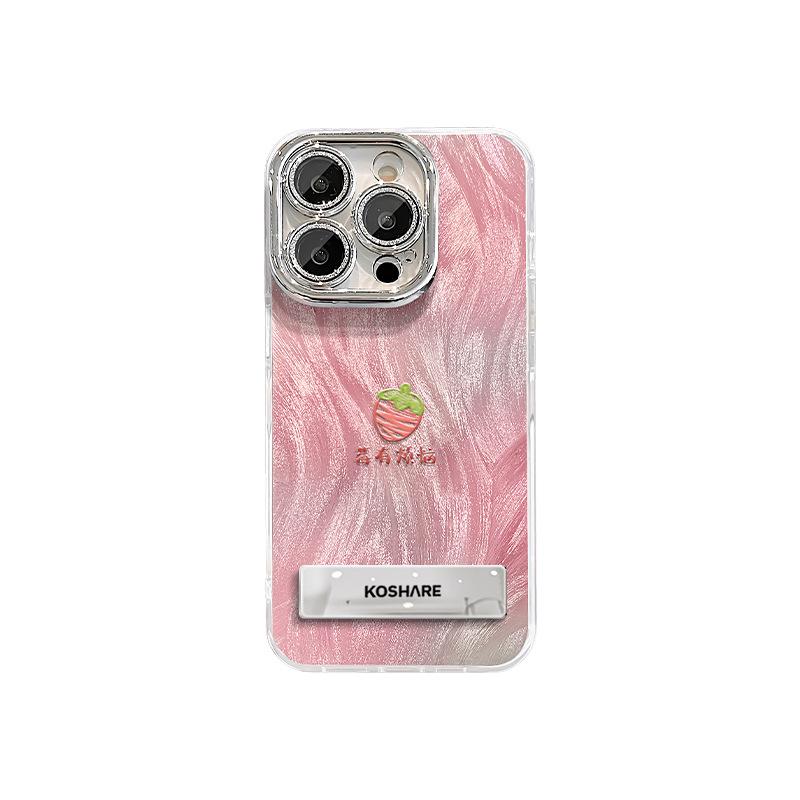 Oil Painting Strawberry Pear Suitable for Apple 16pro Feather Yarn Mobile Phone Case with Bracket 15 High-end Sense 14 Cute Anti-fall 13
