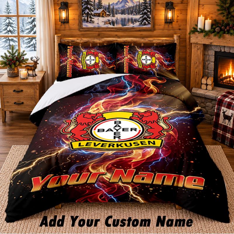 Bayer Leverkusen Football Pattern Bedding 3Pcs Set Custom Name, Bed Sheet And Pillowcases For Home Bedroom