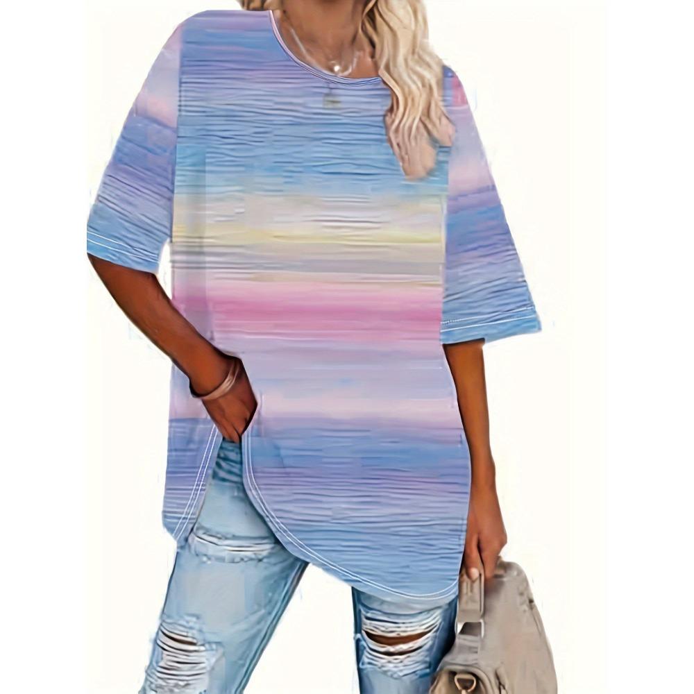 Plus Size, Women's Plus-size T-shirt with Full-print Design, Loose Fit