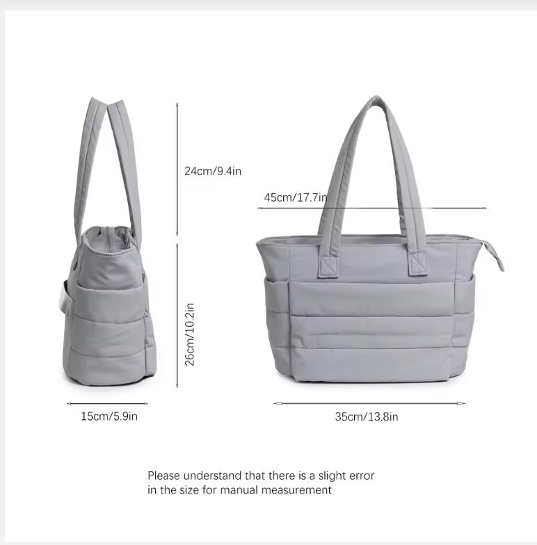 Dame Boble Tote Bag Bomullspolstret Dame Quilting Puffy Håndveske Skulder Shopper Ensfarget Håndtakveske Allsidige Hverdagsvesker