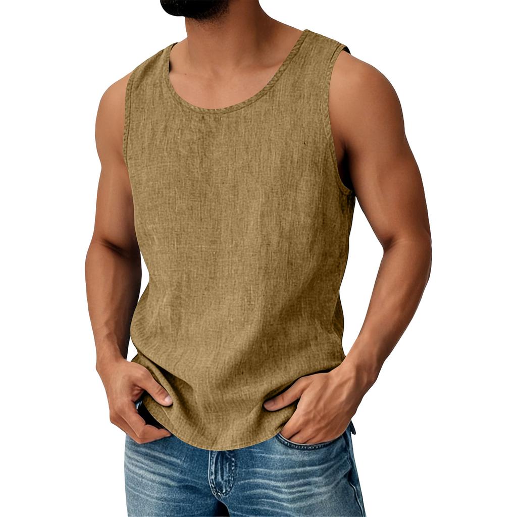 Men's Cotton Linen Sleeveless Vest Men's Casual Fashion Sports Sleeveless Vest