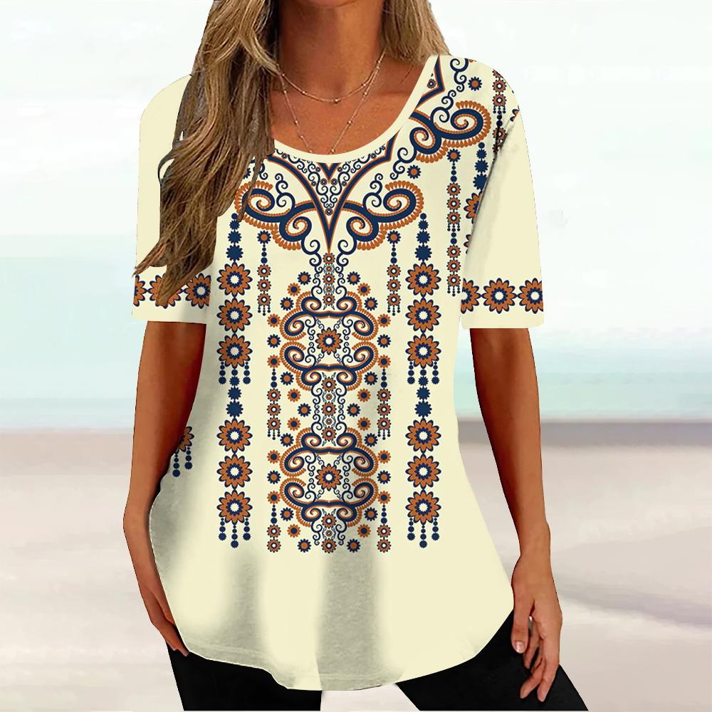 Africké etnické dámské tričko Tribal Tribal Krátký rukáv Dámský Klasický svetr Léto s výstřihem do O Volné Streetwear Denní oblečení
