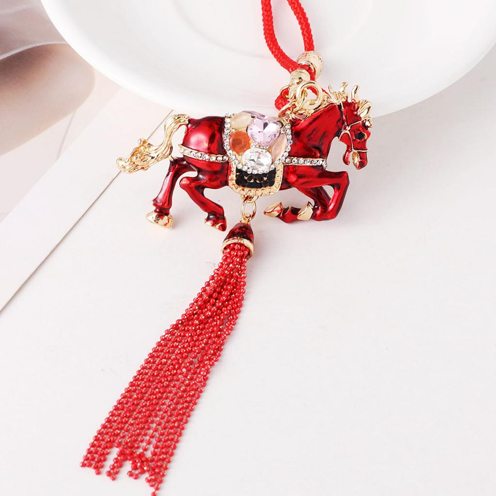 Multi Functional Chinese Inspired Horse Tassels Keyring for Car Interior Decoration Alloy Easy Mount Gift Giving