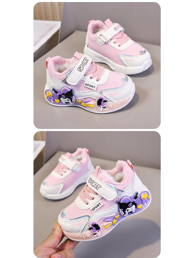 Girls' Kuromi Warm Velvet Sports Shoes: Autumn/Winter 2025, Non-slip Casual Toddler Shoes