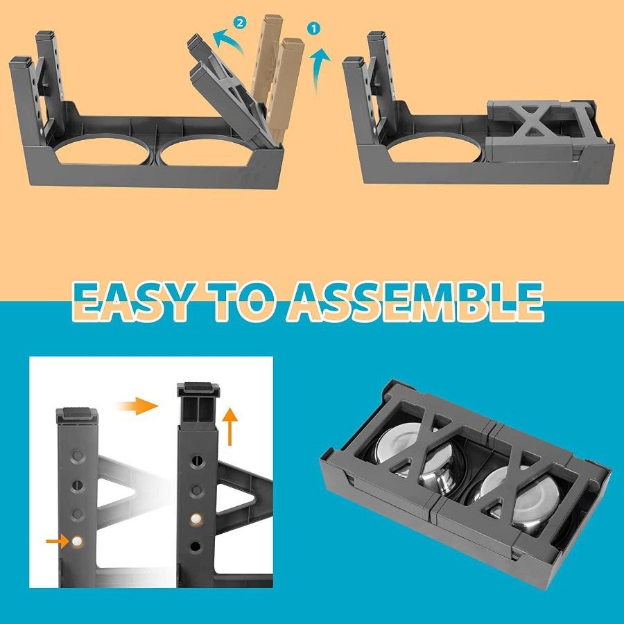 Pet Folding Table Cat Dog Bowl Adjustable Lifting Bracket Double Stainless Steel Food Water Bowl Slow Food Bowl Pet Accessories