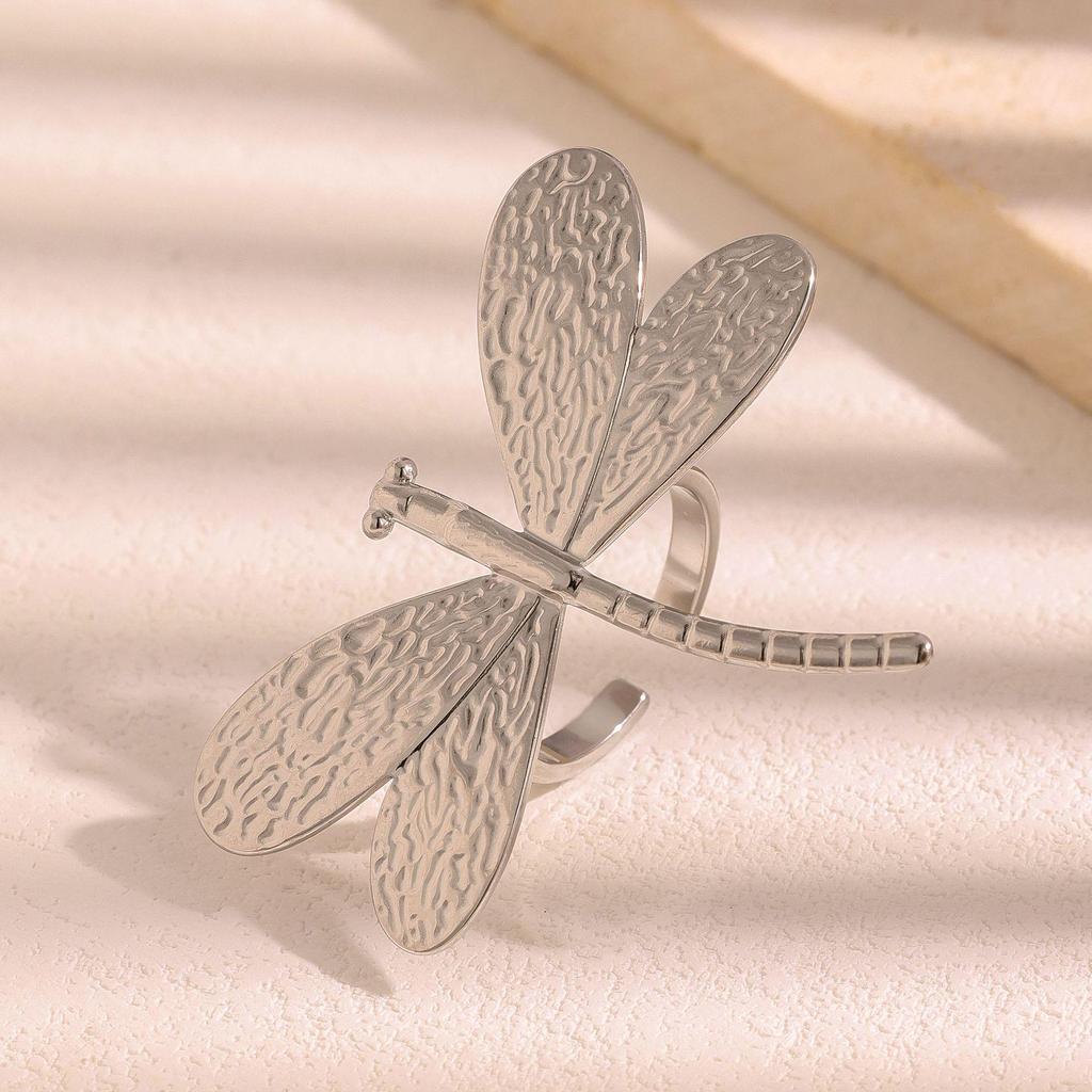 Americký Retro Nerezový Prsten s Vážkou - Geometrický, Univerzální, Vysoce Módní pro Ženy