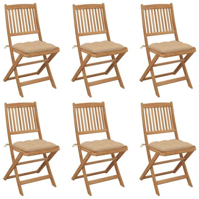 VidaXL Lot de 6 Chaises Pliables de Jardin avec Coussins, Sièges de Terrasse, Chaises de Salle à Manger, Meubles de Patio 3075012