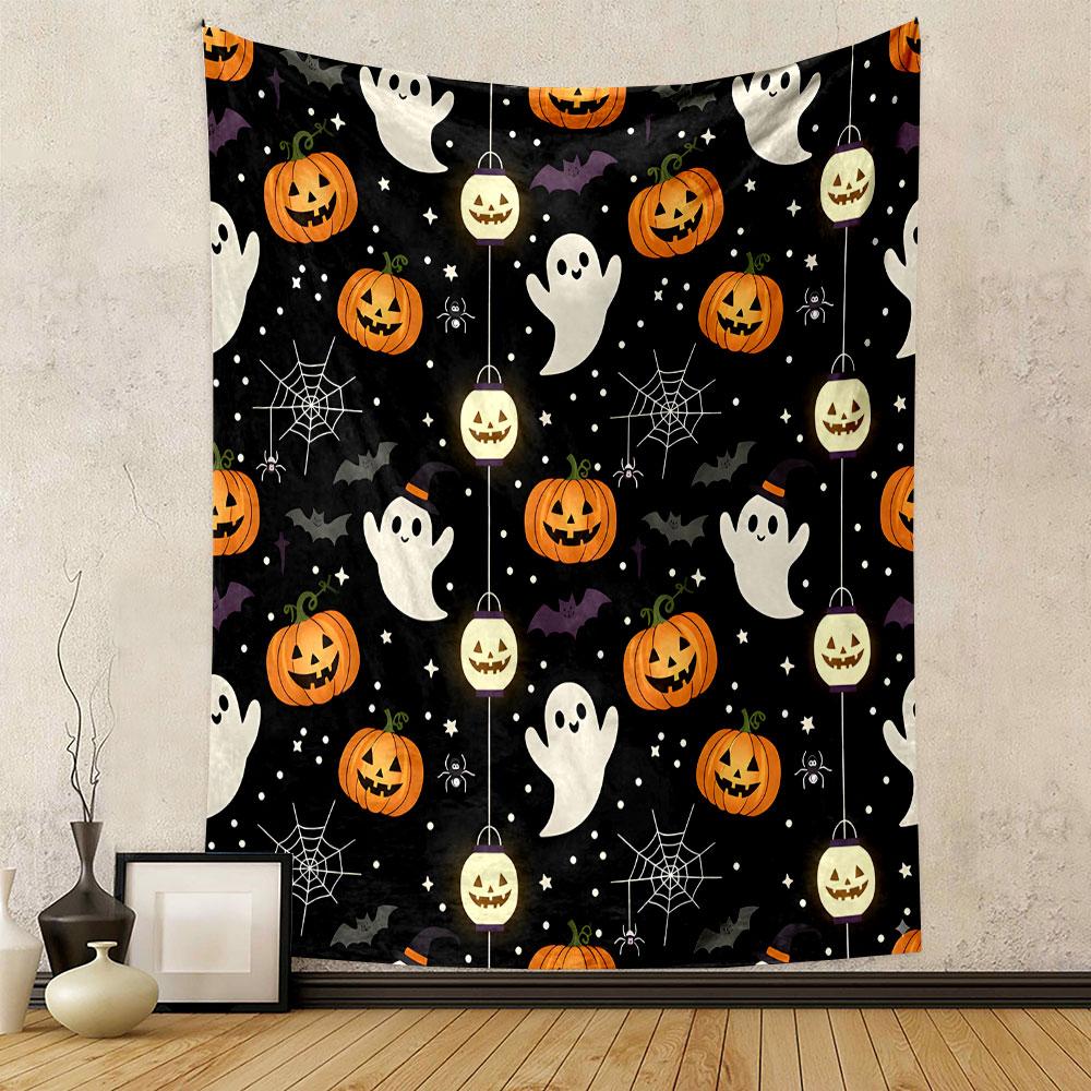 Halloween Ghosts and Pumpkins Pattern Patterned Tapestry Decorative Wall Hanging, Home Bedroom Living Room Decor