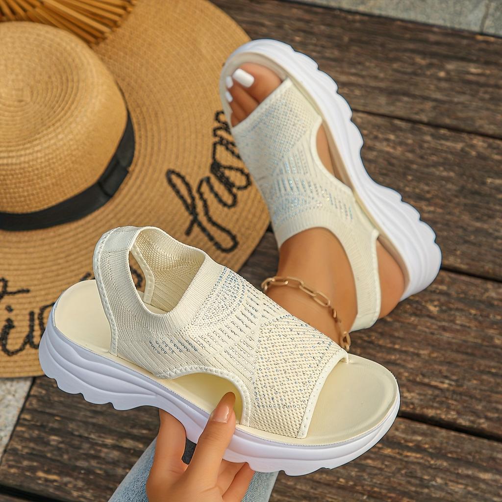 Women's Comfortable Split-Toe Sandals - Casual Fabric Upper with Rubber Sole and Medium Thick Heel