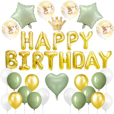 Iysoll Birthday Balloon Decoration Set Garland Heart Confetti Balloons Double-sided Tape Ribbon Green Gold