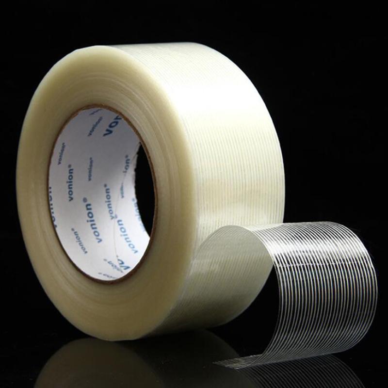 50M Commodity Grade Heavy Duty Transparent Reinforced Fiberglass Tape Stripe Grid Mesh Heat-Resistant Packaging Tape