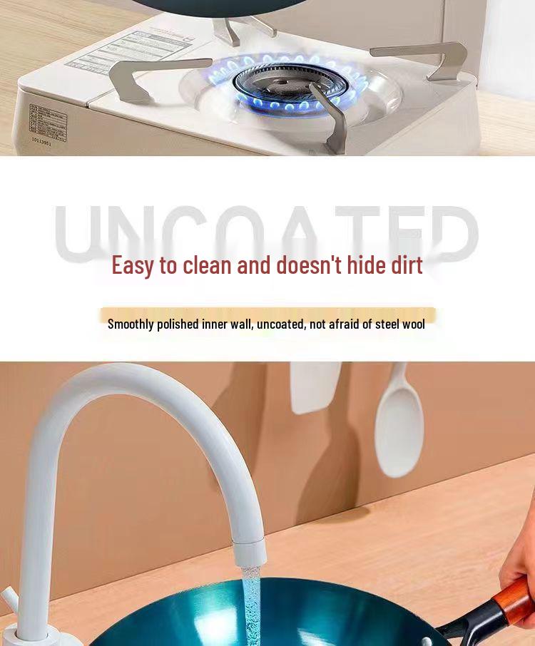 Handmade Non-Stick Iron Wok: Pre-Seasoned, Thickened, Uncoated, Ready for Cooking