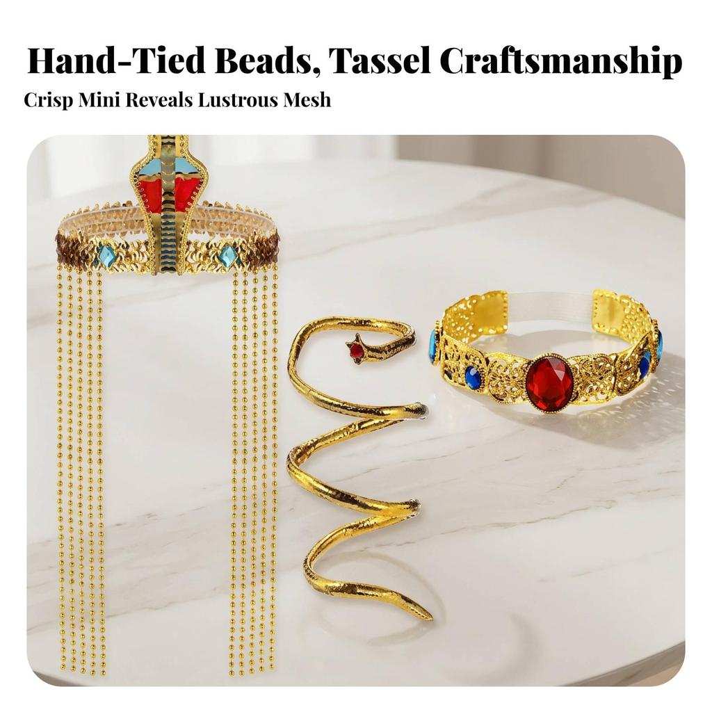 3 Pieces Beaded Headpiece with Egyptian Queen Accessory Shiny for Cosplay