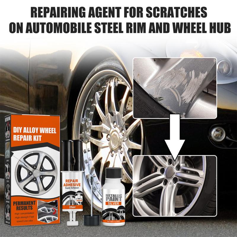 DIY Car Alloy Wheel Repair Adhesive Kit Rim Care Accessories Silver Paint Fix Tool For Car Auto Rim Dent Scratch Repair Adhesive