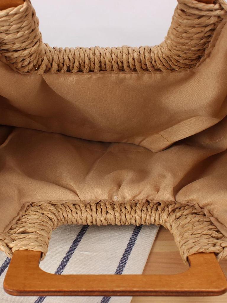 Torba plażowa pleciona ręcznie z drewnianą rączką w stylu Mori – Duża pojemność