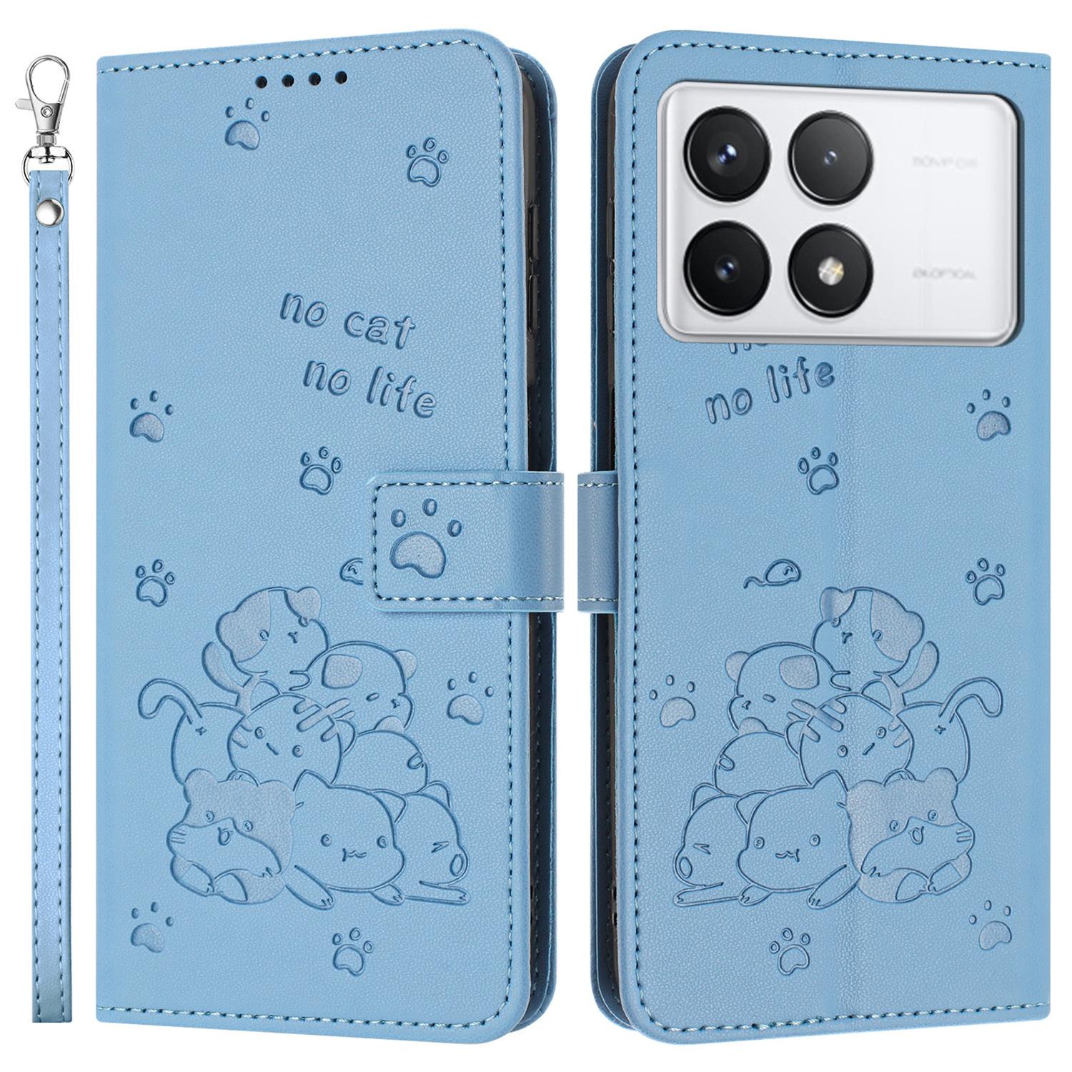 

For Xiaomi Poco X6 Pro 5G/Redmi K70E 5G Case with Strap Cats Imprint Leather Wallet Phone Cover F