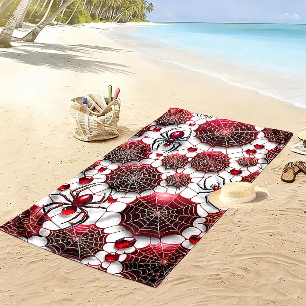 Elegant Crimson Web Artistry Print Beach Towel, Quick Drying, Suitable for Travel, Outdoor Sports, Jogging, the Beach and Swimming, Gift