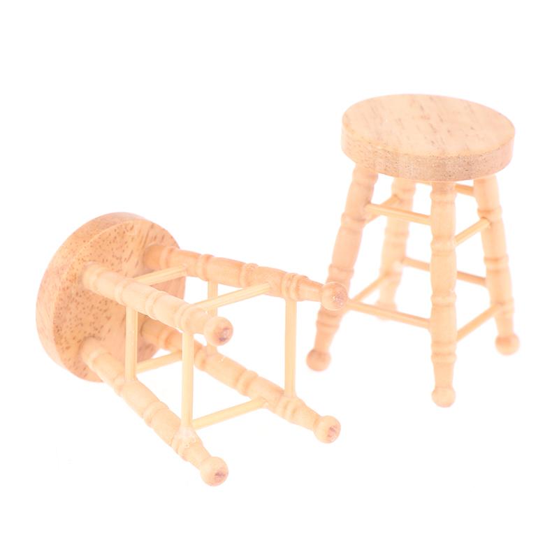 Dollhouse Wooden Round Bar High Stool Simulation Mini Ornaments Children Toy