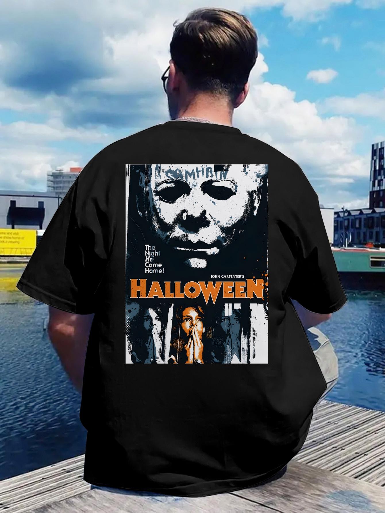 Vintage Halloween Back Print T-shirt - Black Retro Horror Graphic Tee L