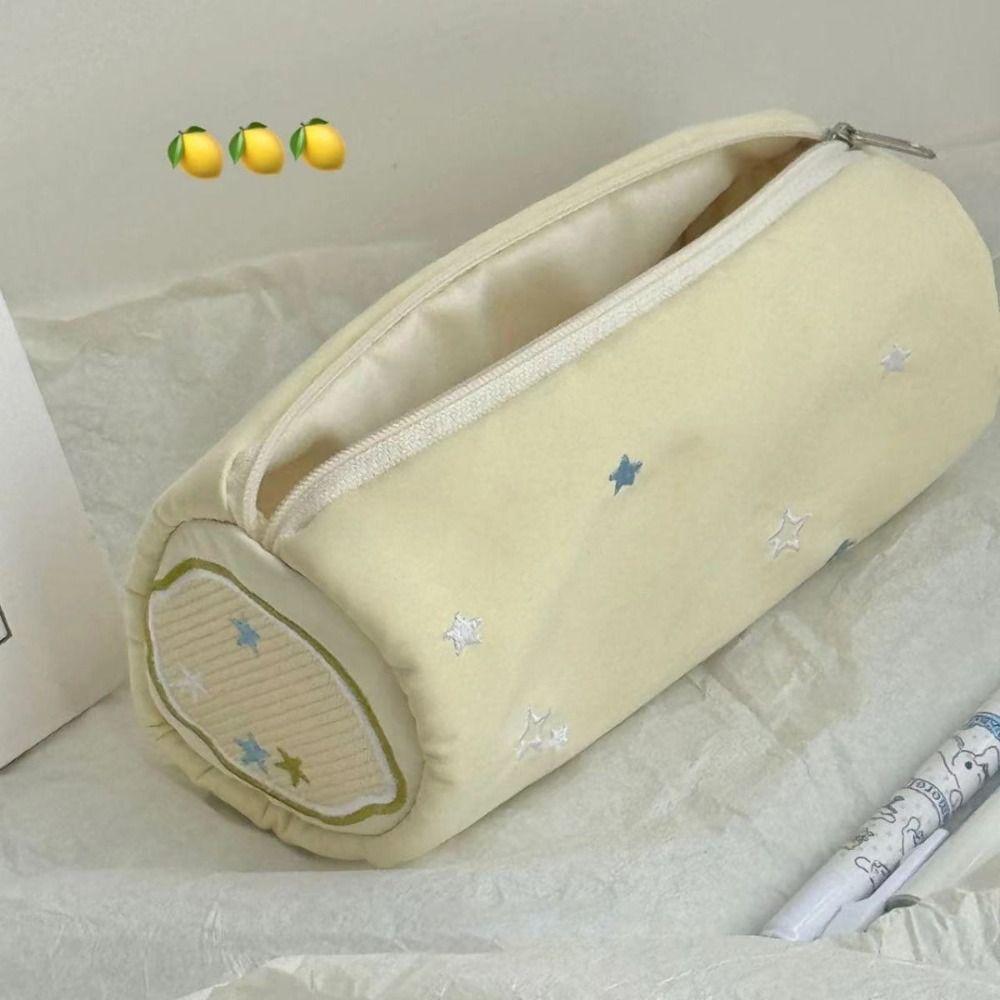 Summer Fruit Embroidery Pen Bag Soft Touch Stationery Organizer Portable Pencil Case Student Gift