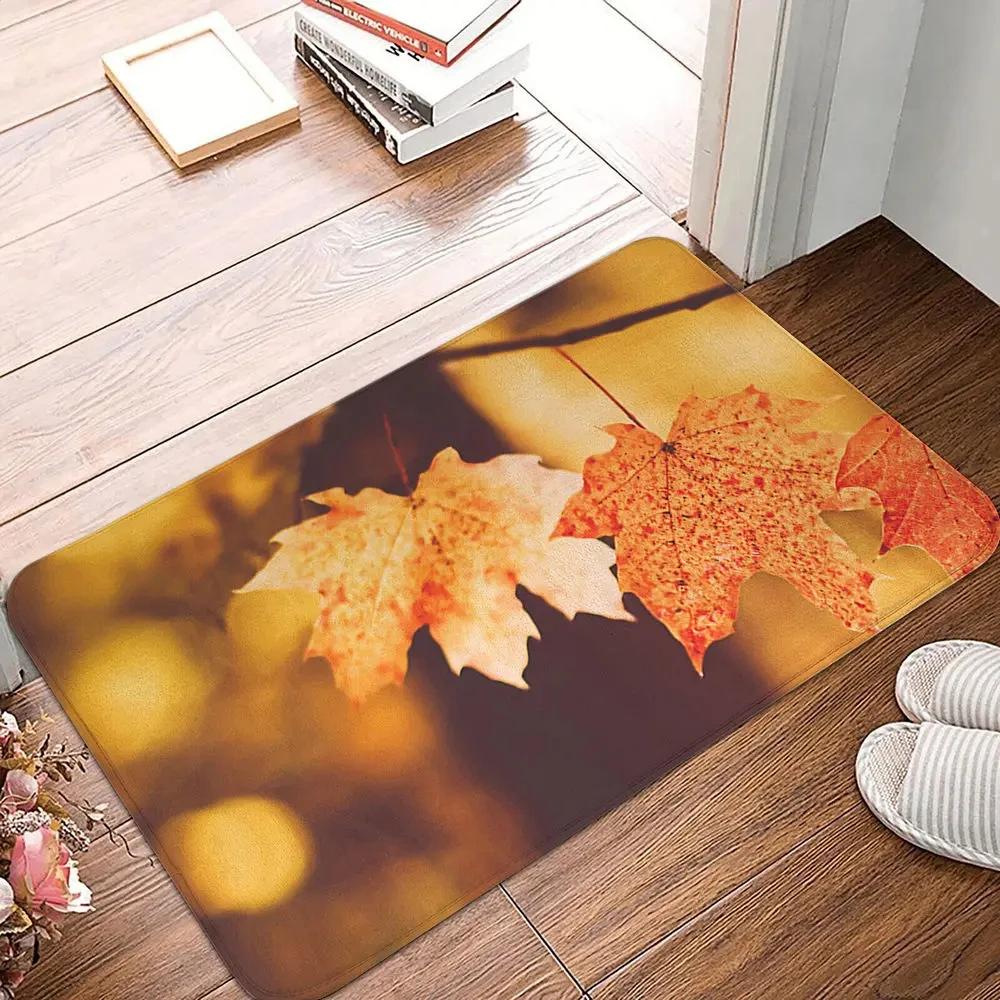 Maple Leaf Doormat Fall Botanical Maple Leaves Carpet Non Slip Autumn Leaves Print Bath Rug Entry Rugs for Bedroom Kitchen Decor
