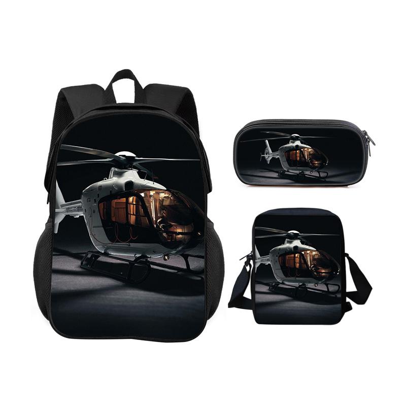 Helicopter backpack pencil case shoulder bag 3Pcs Set trendy mechanical printing new style best gift for boys or girls in school