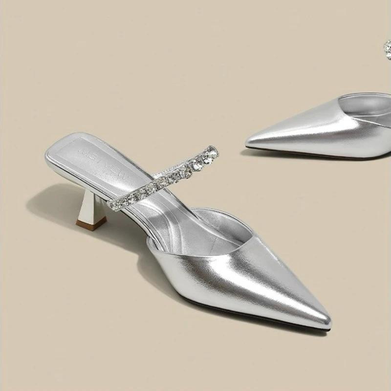 Rhinestone Heels Slingback High Heels Women Black Pumps  Woman's Elegant Modern Heeled Sandals Pointed Party Stilettos