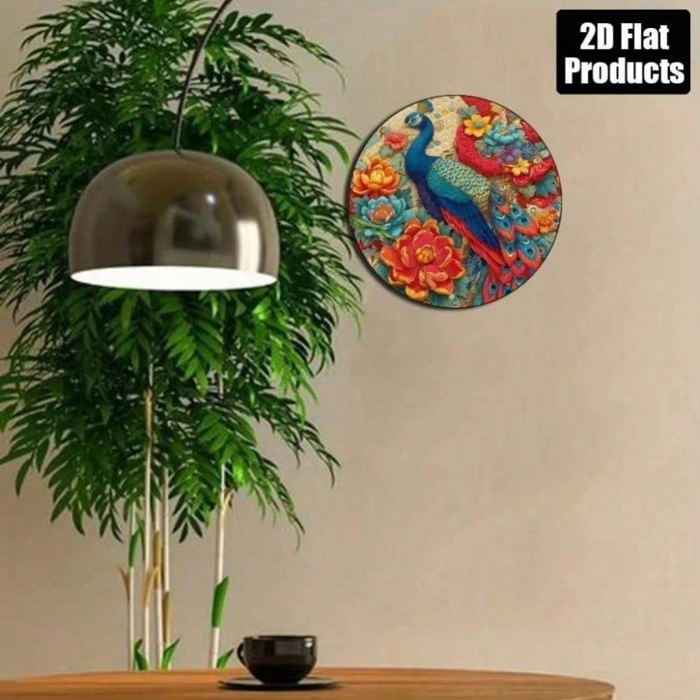 Vintage Metal Wall Art Peacock Flower 8x8 Inch Retro Home Decor Sign Aluminum Kitchen Cafe Living Room