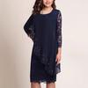 Elegant Lace-Trimmed Solid Color Slim Dress with Three-Quarter Sleeves