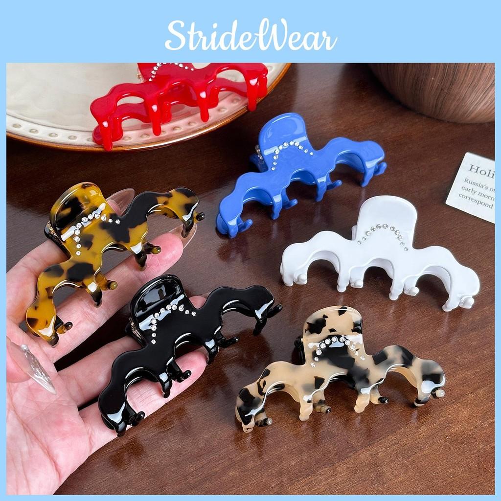 Korean Stylish Acetate Medium Wave Hair Clip With Gemstone Accents For Chic Updos