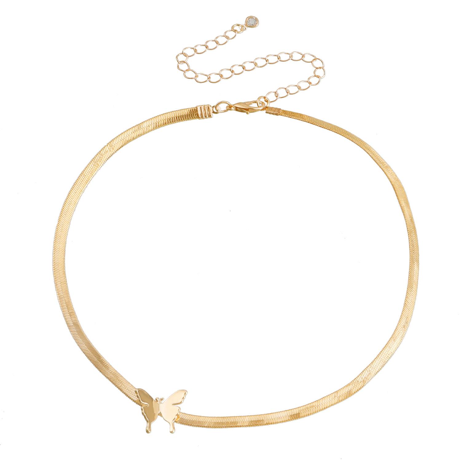 Simple short snake bone chain neck chain, cold wind design butterfly pendant necklace золотой