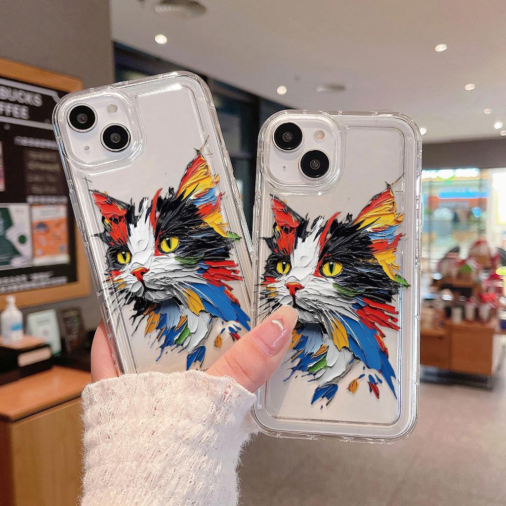 Watercolor Cat Phone Case for iPhone16 16pro 16E 15 Pro Max 11 12 13 14 Plus 7 8 XS Silicone Shockproof Case