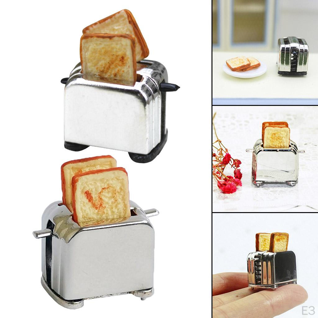 1/12 Dollhouse Mini Metal Modern Kitchen Set Bread Maker with Toasts Furniture Accessory