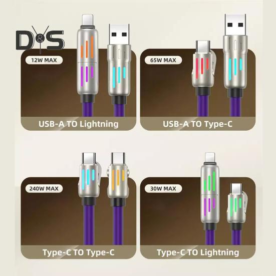 Fast Charging Data Cable 240W Thickened Silicone Charging Cable Multi-Protocol Data Transfer Cable for IPhone Tablets