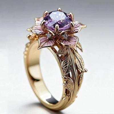 1 Stück Exquisite Geometrische Blume Form Einlage Lila Farbe Zirkon Ringe Für Frauen Party Geburtstag Geschenk Zubehör Mode Schmuck